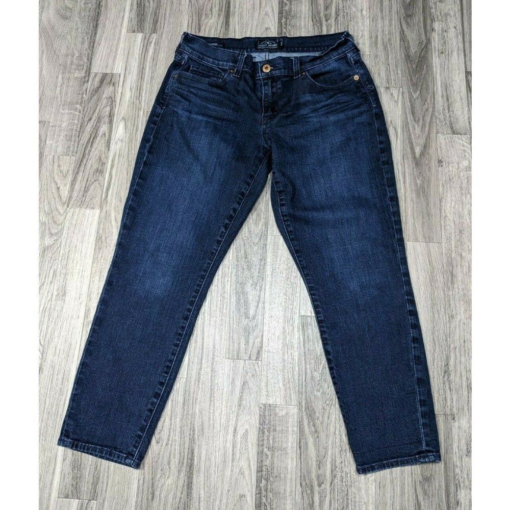Lucky Brand Womens Blue Sofia Skimmer Embroidered Dark Wash Straight Jeans 6/28